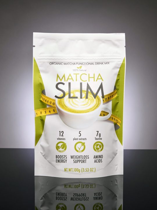 Matcha Slim product pouch standing upright
